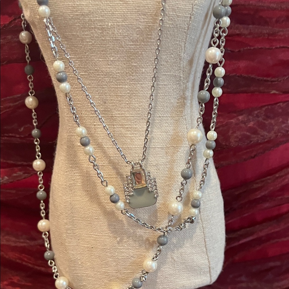 Lia Sophia Silver and faux Gray Pearl Necklace